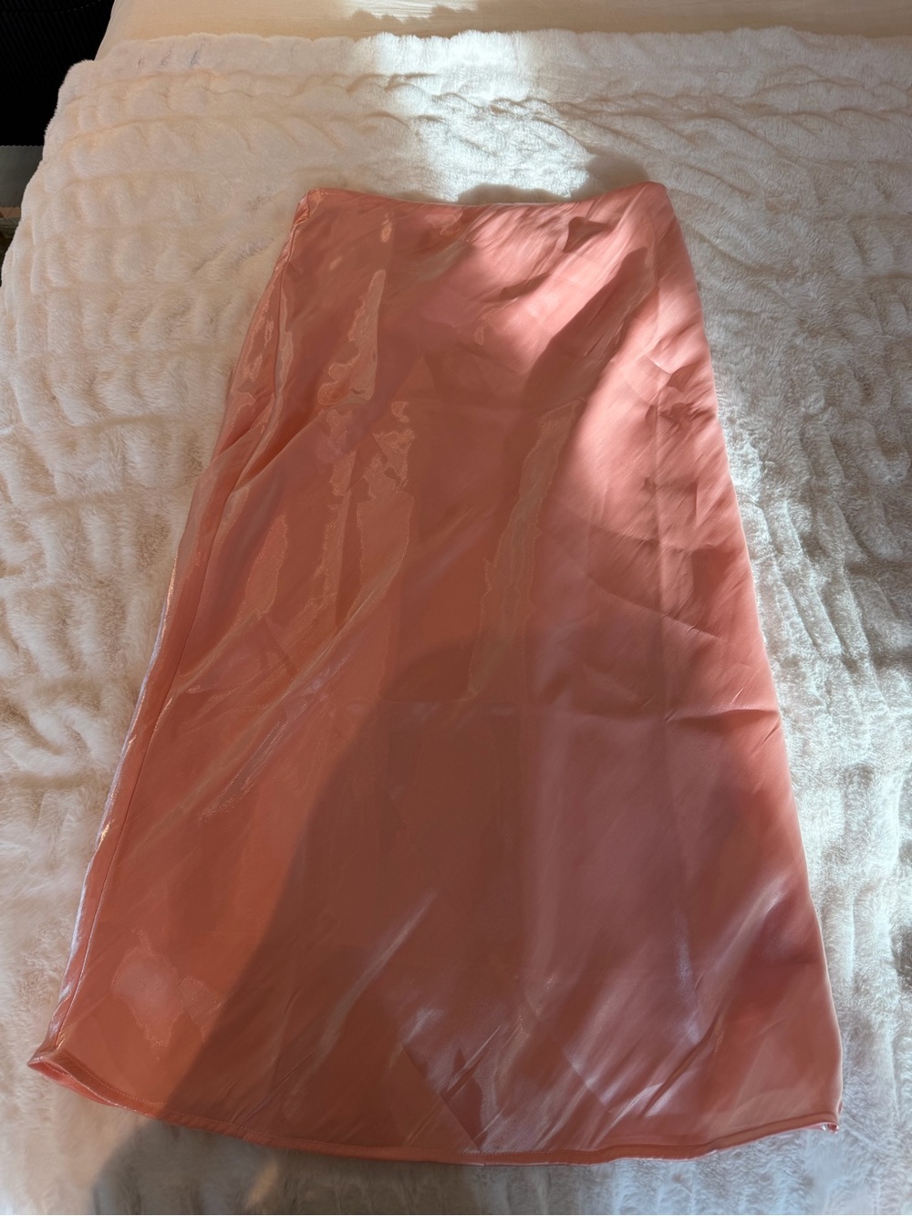 Anthropologie Coral Pink Satin Midi Slip Skirt